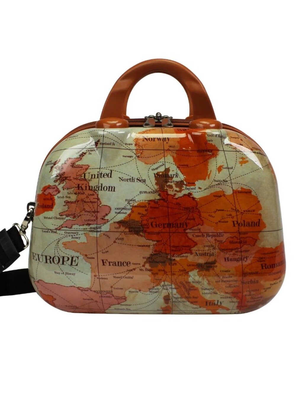 World Traveler Europe Map Hardside Cosmetic Case Shoulder Tote NWT